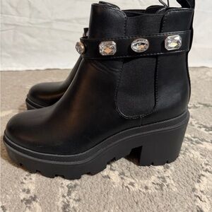 Black Ankle Boots with Crystal Accents